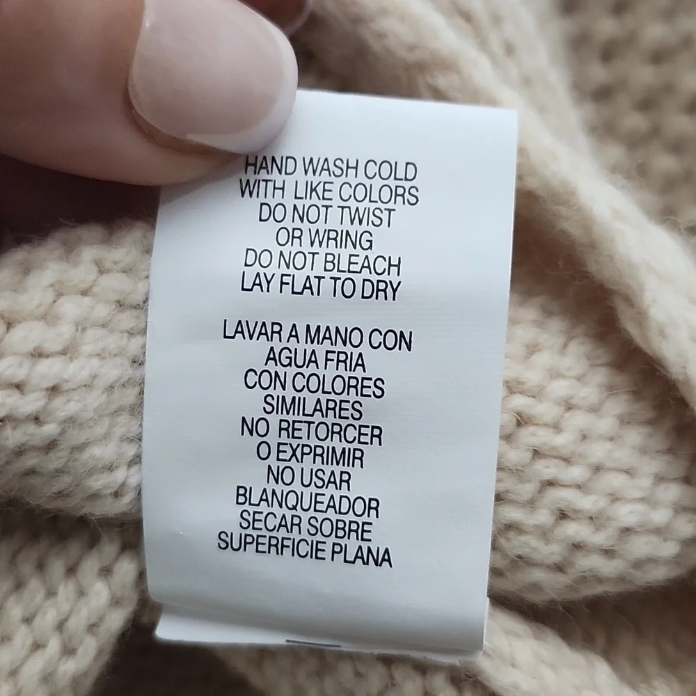 Sam Edelman Womens Sweater Long Sleeve Cream Wool Blend Side Slits. SZ Medium - Picture 10 of 13